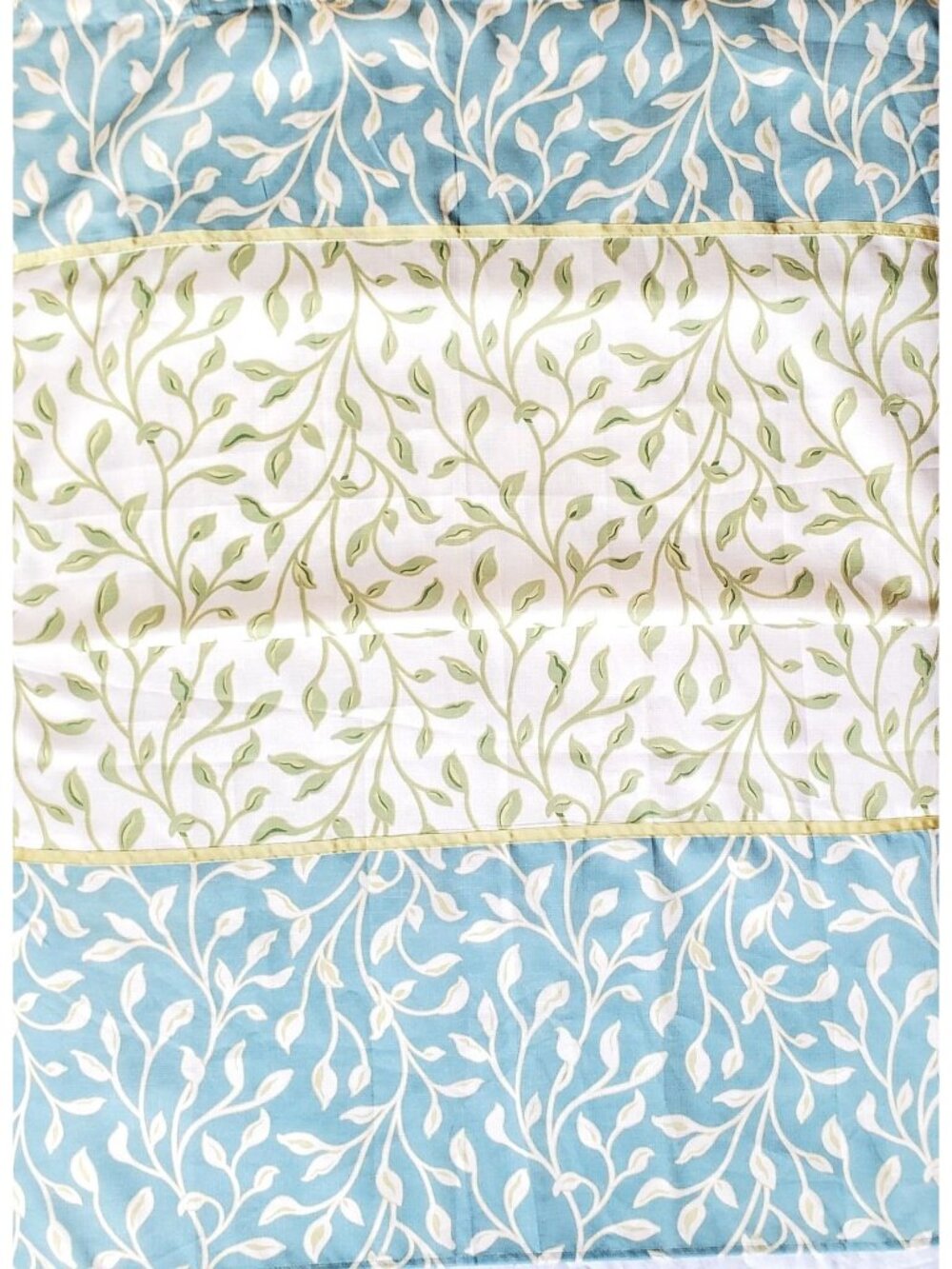 NWOT Vtg BH&G Shower Curtain Linen-Look Blue/Green, Ivory Leaves, Vines, Valance